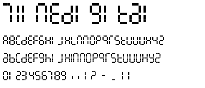 A preview of the 7LineDigital font, showing uppercase, lowercase, and numeric characters