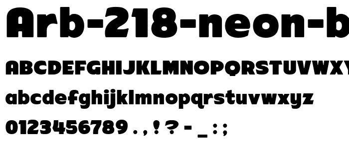 Een voorbeeld van de ARB 218 Neon Blunt MAR 50 Normal Italic font, met uppercase, lowercase, and numeric karacters