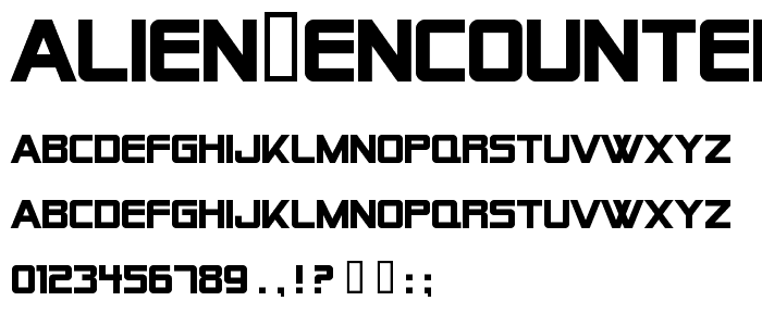 A preview of the Alien Encounters Solid Bold font, showing uppercase, lowercase, and numeric characters