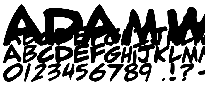 Een voorbeeld van de adam warren 0.2 Bold Italic font, met uppercase, lowercase, and numeric karacters