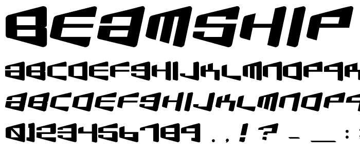 A preview of the BeamShip font, showing uppercase, lowercase, and numeric characters