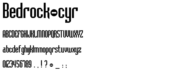 A preview of the Bedrock Cyr font, showing uppercase, lowercase, and numeric characters