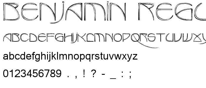 A preview of the Benjamin Regular font, showing uppercase, lowercase, and numeric characters