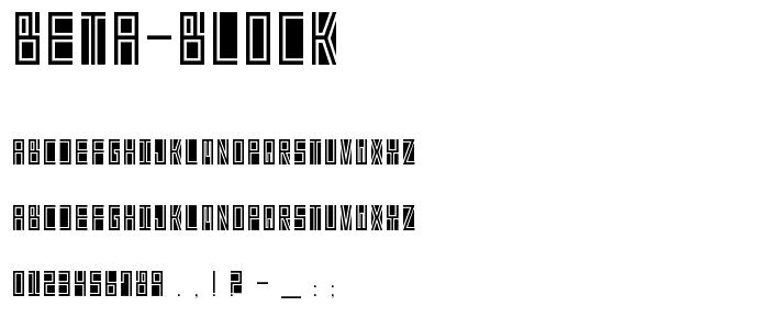 A preview of the Beta Block font, showing uppercase, lowercase, and numeric characters