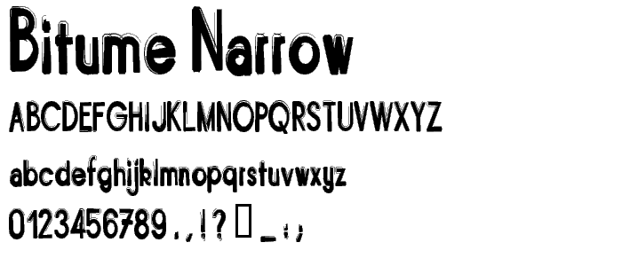A preview of the Bitume Narrow font, showing uppercase, lowercase, and numeric characters