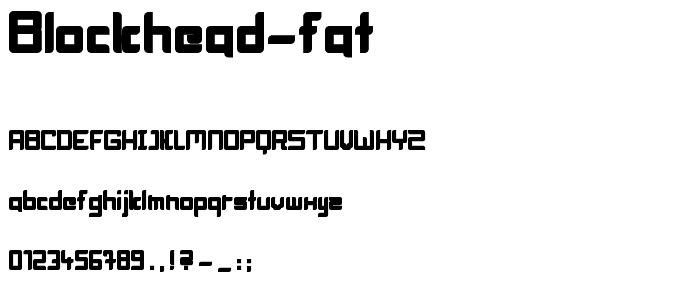 A preview of the BlockHead Fat font, showing uppercase, lowercase, and numeric characters