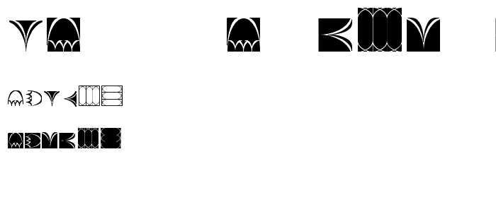 A preview of the Cathy s Art Deco Dings LT font, showing uppercase, lowercase, and numeric characters