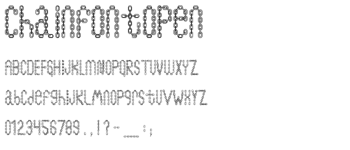 A preview of the ChainFontOpen font, showing uppercase, lowercase, and numeric characters