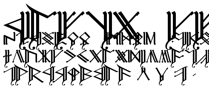 Eine Vorschau der Schriftart Cirth Erebor Caps 2 mit Groß-, Klein- und Zahlzeichen