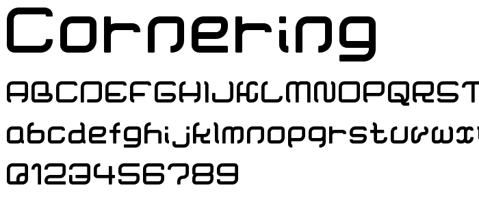 A preview of the Cornering font, showing uppercase, lowercase, and numeric characters