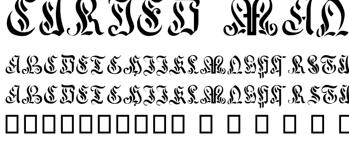 A preview of the Curved Manuscript 17th c  font, showing uppercase, lowercase, and numeric characters