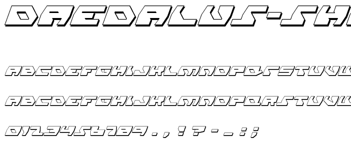 Eine Vorschau der Schriftart Daedalus Shadow Italic mit Groß-, Klein- und Zahlzeichen
