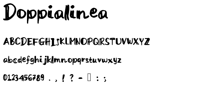 A preview of the DoppiaLinea font, showing uppercase, lowercase, and numeric characters