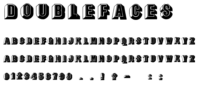 A preview of the DoubleFaces font, showing uppercase, lowercase, and numeric characters