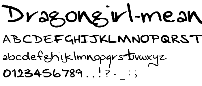 A preview of the Dragongirl Meander font, showing uppercase, lowercase, and numeric characters