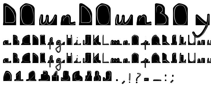Una vista previa de la fuente downdownboy, mostrando caracteres en mayúsculas, minúsculas y numéricos