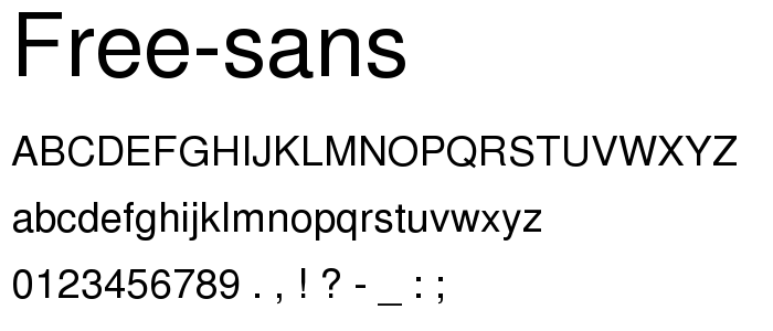 Eine Vorschau der Schriftart Free Sans mit Groß-, Klein- und Zahlzeichen