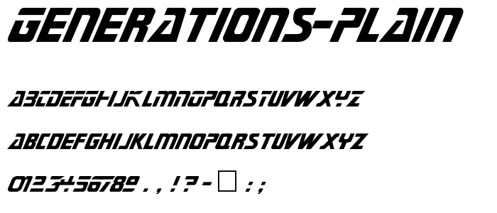A preview of the Generations Plain font, showing uppercase, lowercase, and numeric characters