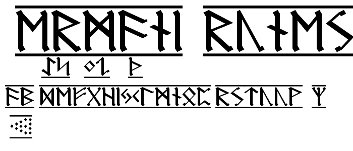 A preview of the Germanic Runes 1 font, showing uppercase, lowercase, and numeric characters