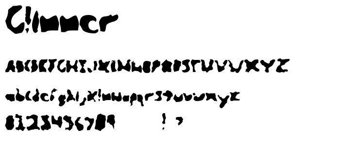 Een voorbeeld van de Glimmer font, met uppercase, lowercase, and numeric karacters