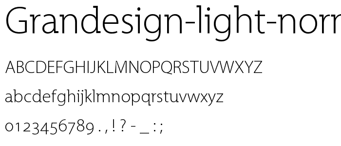 A preview of the Grandesign Light Normal font, showing uppercase, lowercase, and numeric characters