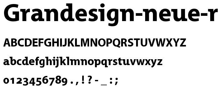 Aperçu de la police Grandesign Neue Roman Bold avec majuscules, minuscules et chiffres