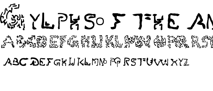 A preview of the Gylphs of the Ancients font, showing uppercase, lowercase, and numeric characters