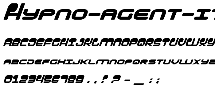 A preview of the HYPNO Agent Italic font, showing uppercase, lowercase, and numeric characters
