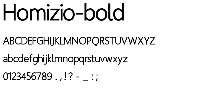 Aperçu de la police Homizio Bold avec majuscules, minuscules et chiffres