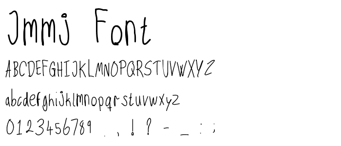 A preview of the JMMJ font, showing uppercase, lowercase, and numeric characters