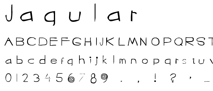 A preview of the Jagular font, showing uppercase, lowercase, and numeric characters