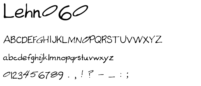 A preview of the LEHN060 font, showing uppercase, lowercase, and numeric characters