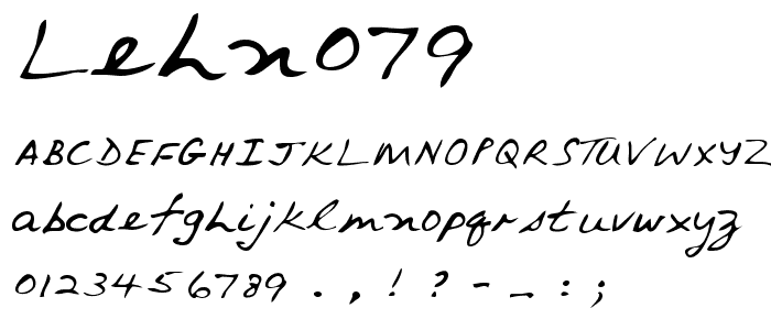 A preview of the LEHN079 font, showing uppercase, lowercase, and numeric characters