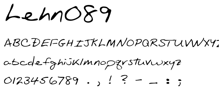 Eine Vorschau der Schriftart LEHN089 mit Groß-, Klein- und Zahlzeichen