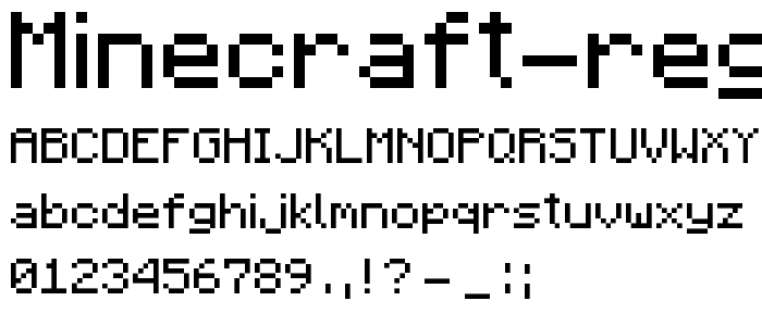 Aperçu de la police Minecraft Regular avec majuscules, minuscules et chiffres