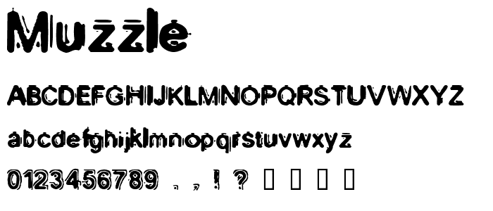 A preview of the Muzzle font, showing uppercase, lowercase, and numeric characters