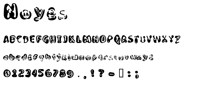 Een voorbeeld van de Noyes font, met uppercase, lowercase, and numeric karacters