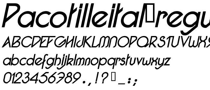 Pacotilleital regular font
