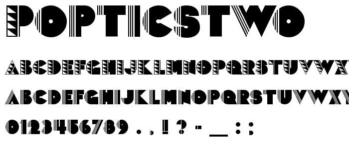 A preview of the PopticsTwo font, showing uppercase, lowercase, and numeric characters