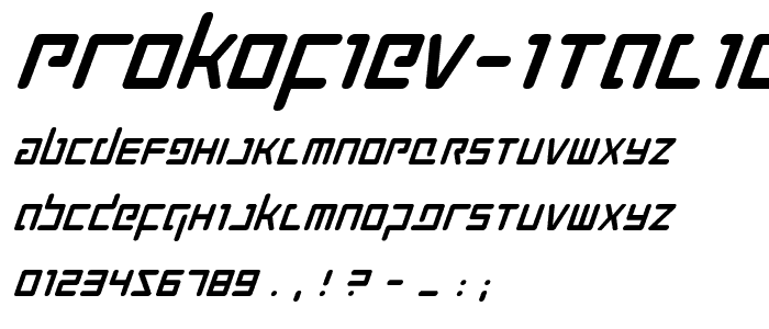 A preview of the Prokofiev Italic font, showing uppercase, lowercase, and numeric characters