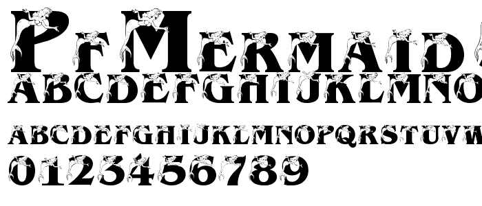 A preview of the pf_mermaid 300 font, showing uppercase, lowercase, and numeric characters