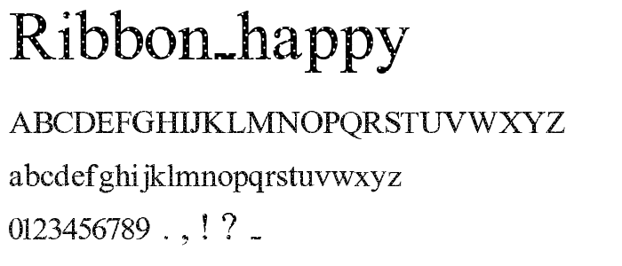 A preview of the Ribbon Happy font, showing uppercase, lowercase, and numeric characters