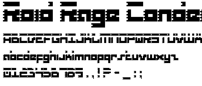 A preview of the Roid Rage Condensed font, showing uppercase, lowercase, and numeric characters