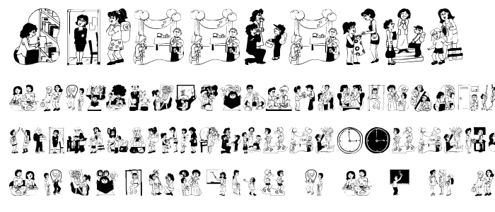 A preview of the SchoolTime font, showing uppercase, lowercase, and numeric characters