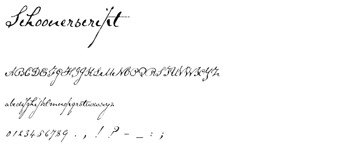 A preview of the SchoonerScript font, showing uppercase, lowercase, and numeric characters