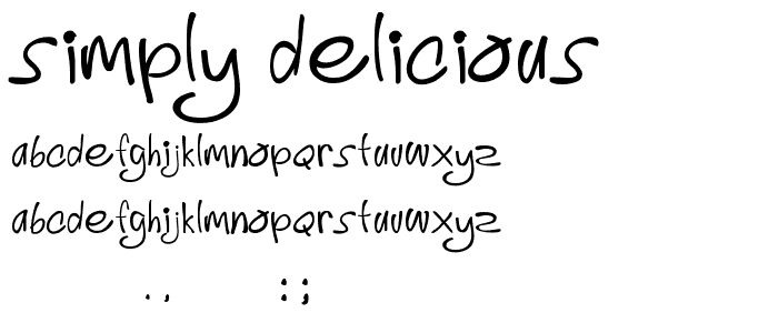A preview of the Simply Delicious font, showing uppercase, lowercase, and numeric characters
