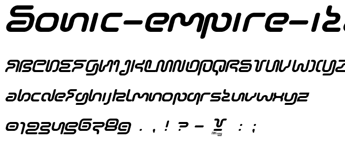 A preview of the Sonic Empire Italic font, showing uppercase, lowercase, and numeric characters
