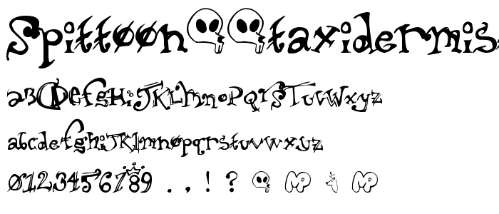 A preview of the Spittoon taxidermist jr  font, showing uppercase, lowercase, and numeric characters