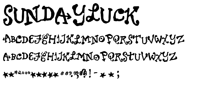 A preview of the Sundayluck font, showing uppercase, lowercase, and numeric characters