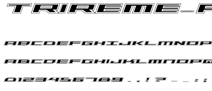 A preview of the Trireme Academy Italic font, showing uppercase, lowercase, and numeric characters